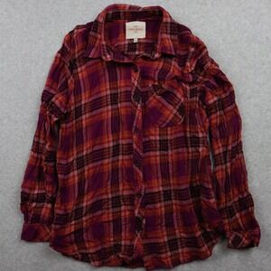Casa Cabana Flannel Shirt Top Womens Large Pocket Button Up Plaid Long Sleeve